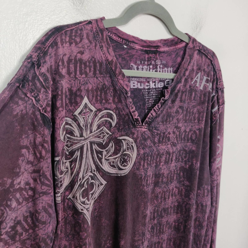 Affliction Shirt Men's 2XL Purple Embellished Graphics Metallic Back 100% Cotton - Picture 2 of 6